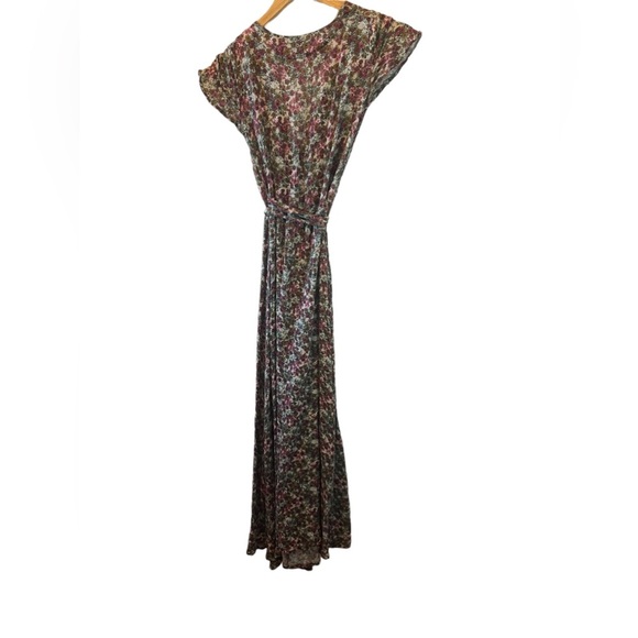 Floral Print Short Sleeve Wrap Lightweight Deep V Long Maxi Dress S - Picture 4 of 10
